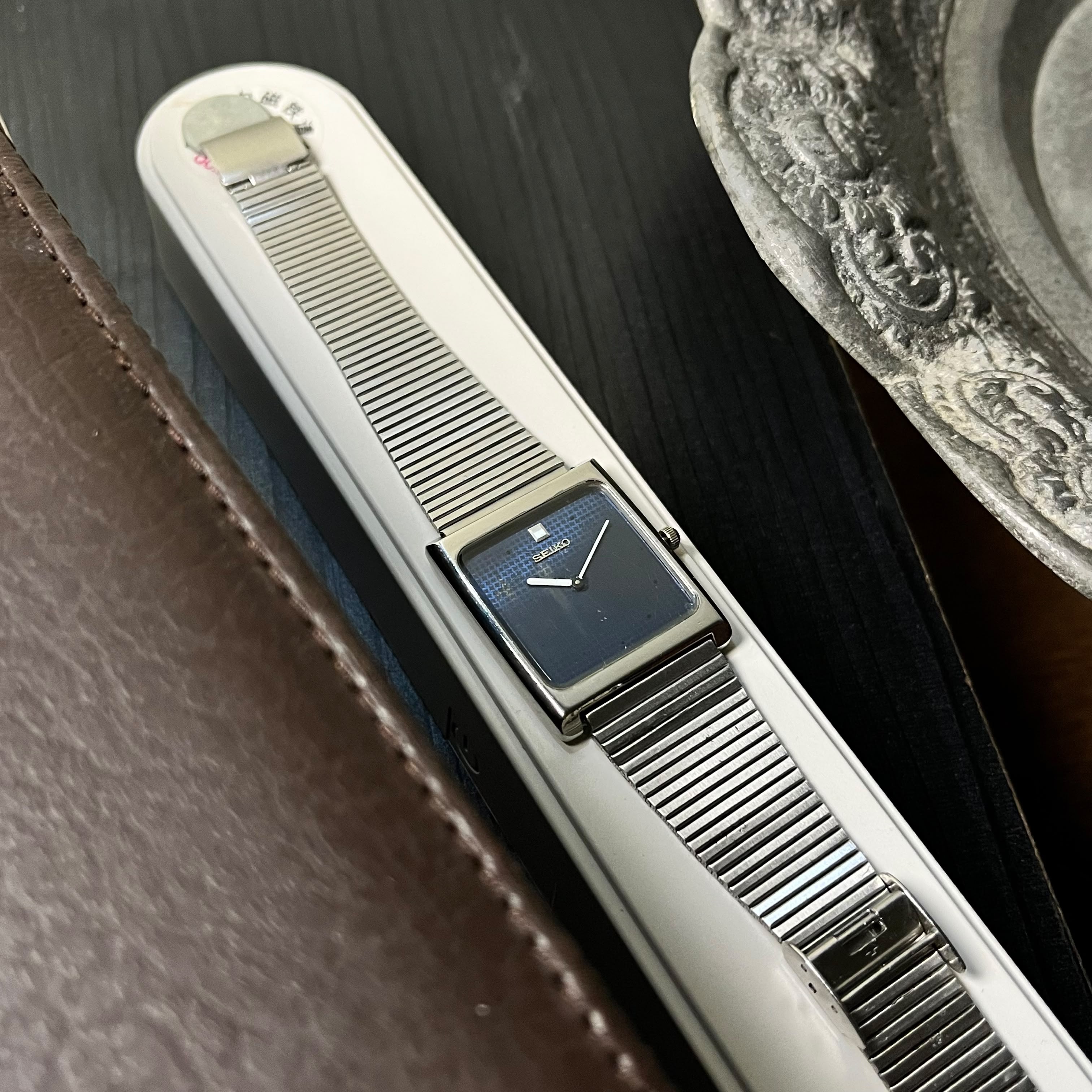 Seiko Chariot Rectangular Shiruken Patina DeepBlue Dial 1980's